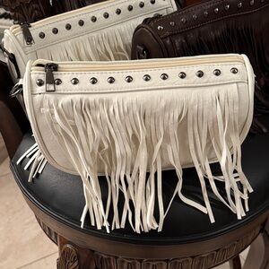 White Fringe Studded Women's Bag
